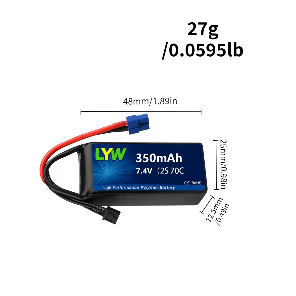 LYW 350mAh 7.4V 2S 70C Lipo Battery with XT30U - LYW Battery | Custom Lithium Polymer Battery Manufacturer